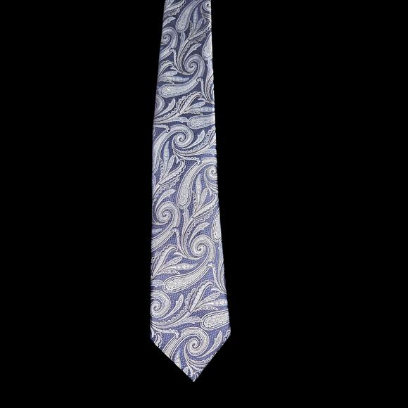 Jos. A. Bank Reserve Blue Silver Paisley Silk Tie 100% Silk Made in China - Picture 1 of 6